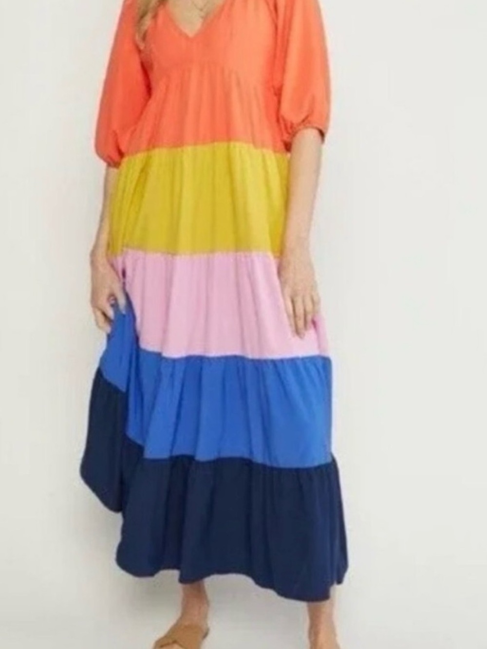 Entro Colorblock Tiered Maxi Dress; Size Medium